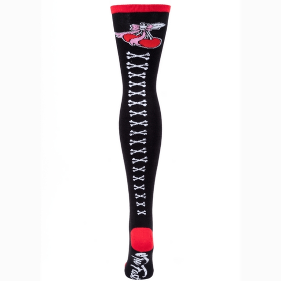 Too Fast Cherry Bow Tattoo Thigh High Socks NWT - Picture 5 of 6